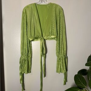 Vibrant Green Tie-Front Blouse